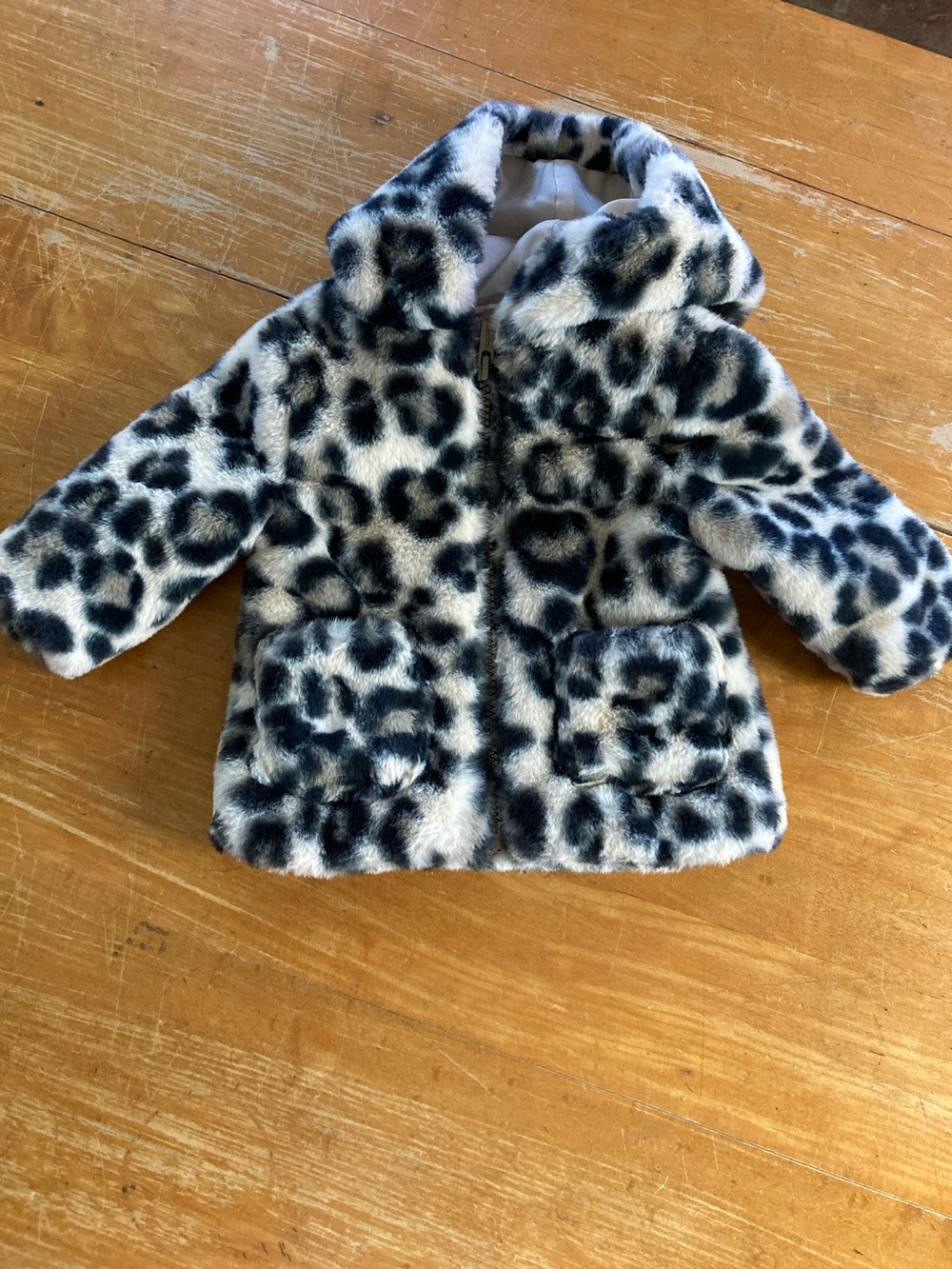 Old Navy Faux Fur Leopard Soft Toddler Jacket - Black & Cream